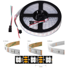 Fita LED flex&iacute;vel WS2812B RGB 5050 SMD 5V 60 LEDs/m 5 m rolo preta IP30 N&atilde;o &agrave; prova d'&aacute;gua