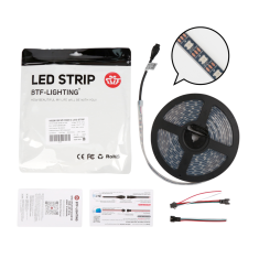Fita de LED flex&iacute;vel 5V WS2812B 5050 RGB SMD preta 60 LEDs/m 5 m rolo com capa pl&aacute;stica IP67