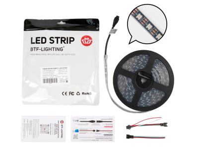 Fita de LED flex&iacute;vel 5V WS2812B 5050 RGB SMD preta 60 LEDs/m 5 m rolo com capa pl&aacute;stica IP67 - Imagem 1