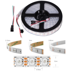 Fita LED SMD WS2812B RGB 5050 5V 1m, 74 LEDs/m, flex&iacute;vel branca, IP30, n&atilde;o &agrave; prova d'&aacute;gua