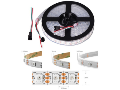 Fita LED SMD WS2812B RGB5050 5V 1 m 74 LEDs/m IP67 capa pl&aacute;stica branca flex&iacute;vel - Imagem 1