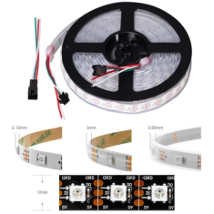 Fita de LED SMD WS2812B RGB5050 5V 1 m, preta flex&iacute;vel, 74 LEDs/m, n&atilde;o &agrave; prova d'&aacute;gua, IP30