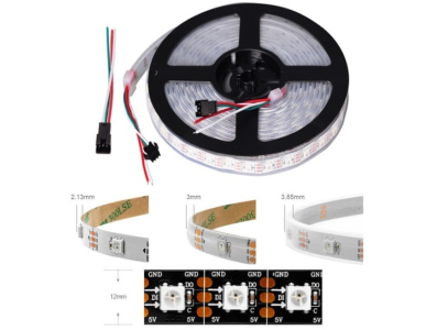 Tira de LED SMD 5V WS2812B 5050 RGB 1m 74 LEDs/m IP67 preta flex&iacute;vel com capa pl&aacute;stica - Imagem 1