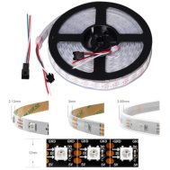 Tira de LED SMD 5V WS2812B 5050 RGB 1m 74 LEDs/m IP67 preta flex&iacute;vel com capa pl&aacute;stica