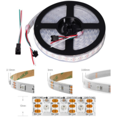 Fita LED SMD 1m flex&iacute;vel 5V WS2812B RGB5050 96 LEDs/m IP67 com capa pl&aacute;stica branca