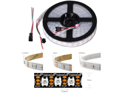 Fita LED 1 m SMD WS2812B 5V RGB5050 96 LEDs/m Flex&iacute;vel Preta IP30, n&atilde;o &agrave; prova d'&aacute;gua - Imagem 1