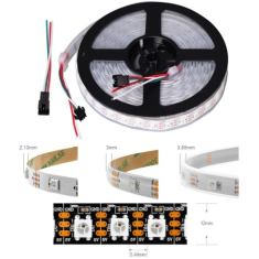 Fita LED SMD WS2812B RGB 5050 5V 1 m 96 LEDs/m com capa pl&aacute;stica preta flex&iacute;vel IP67