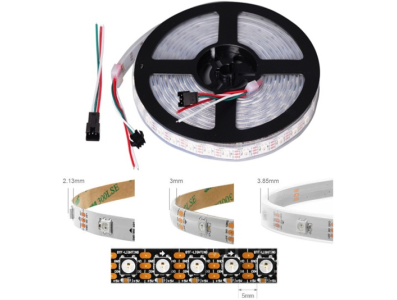 Fita LED SMD ep&oacute;xi 5V WS2812B RGB 5050 flex&iacute;vel 1 m 100 LEDs/m preta IP65 - Imagem 1