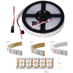 Fita LED Ep&oacute;xi SMD 5V WS2812B RGB5050 Branca Flex&iacute;vel 1 m 144 LEDs/m IP65