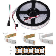 Fita LED flex&iacute;vel WS2812B RGB5050 5V 1 m preta SMD 144 LEDs/m IP30 n&atilde;o &agrave; prova d'&aacute;gua