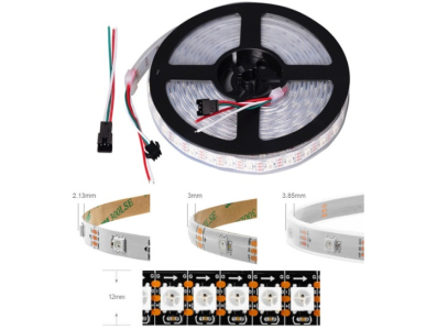 Fita LED flex&iacute;vel WS2812B RGB5050 5V 1 m preta SMD 144 LEDs/m IP30 n&atilde;o &agrave; prova d'&aacute;gua - Imagem 1