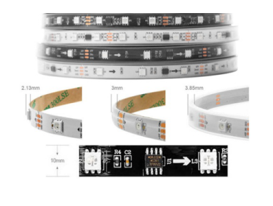 Fita LED RGB WS2811 12V SMD 5050 preta, n&atilde;o &agrave; prova d'&aacute;gua, flex&iacute;vel, rolo 5 m, 30 LEDs/m, IP30 - Imagem 1