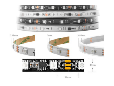 Fita LED RGB SMD 5050 WS2811 12V 48 LEDs/m Flex&iacute;vel 5 m Rolo Preta IP30 N&atilde;o &agrave; prova d'&aacute;gua - Imagem 1