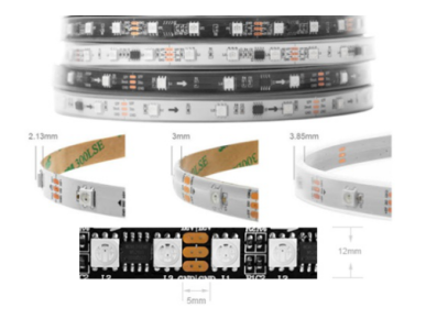 Fita LED RGB WS2811 12V SMD 5050 preta 96 LEDs/m flex&iacute;vel rolo 5 m n&atilde;o &agrave; prova d'&aacute;gua IP30 - Imagem 1