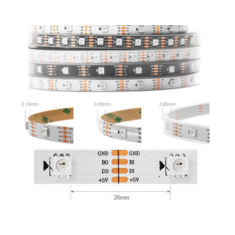 Fita LED WS2813B 5V RGB5050 SMD branco 30 LED/m flex&iacute;vel 5 m rolo IP67 capa pl&aacute;stica