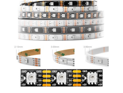 Fita LED flex&iacute;vel 5V WS2813B RGB5050 SMD preta 60 LEDs/m 5 m rolo IP30 n&atilde;o &agrave; prova d'&aacute;gua - Imagem 1