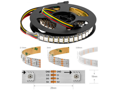 Fita LED SMD 5050 RGB branco 5V SK9822/APA102C 30 LEDs/m Flex&iacute;vel 5 m rolo Capa pl&aacute;stica IP67 - Imagem 1