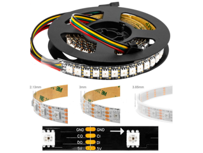 Fita LED RGB SMD 5050 preta 5 V SK9822/APA102C 30 LEDs/m flex&iacute;vel rolo 5 m n&atilde;o &agrave; prova d'&aacute;gua IP30 - Imagem 1