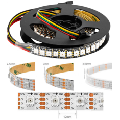 Fita LED 5V com capa pl&aacute;stica IP67, SK9822 / APA102C, SMD 5050 RGB branco, 60 LEDs/m, flex&iacute;vel 5 m/rolo