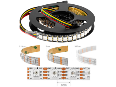 Fita LED 5V com capa pl&aacute;stica IP67, SK9822 / APA102C, SMD 5050 RGB branco, 60 LEDs/m, flex&iacute;vel 5 m/rolo - Imagem 1