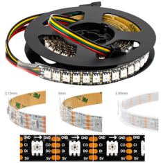 Fita LED flex&iacute;vel 5V SMD preta RGB5050 SK9822 APA102C 60 LEDs/m 5 m/rolo IP30 n&atilde;o &agrave; prova d'&aacute;gua