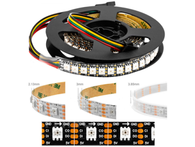 Fita LED flex&iacute;vel 5V RGB 5050 SMD SK9822 / APA102C 60 LEDs/m 5 m rolo IP67 capa pl&aacute;stica preta - Imagem 1