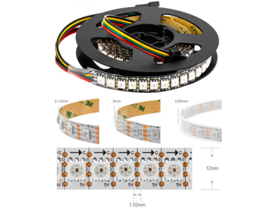 Fita LED SMD 1 m 5 V 144 LEDs/m RGB 5050 SK9822/APA102C de capa pl&aacute;stica branca flex&iacute;vel IP67 - Imagem 1