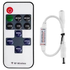 Controlador RF (radiofrequ&ecirc;ncia) 11 teclas 5-24V para fitas LED com conector DC branco 5,5&times;2,1