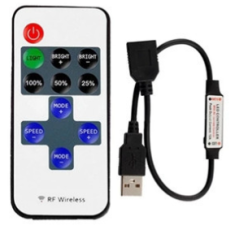 Controlador RF 11 teclas 5-24V para fitas e cord&otilde;es LED com interface USB