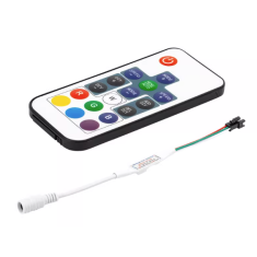 Controlador LED RF 17 teclas 5-24V com cabo DC para fitas e cord&otilde;es LED