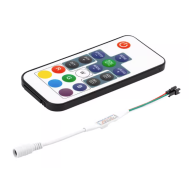 Controlador LED RF 17 teclas 5-24V com cabo DC para fitas e cord&otilde;es LED