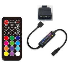 Controlador de fita LED RGB 4 pinos 21 teclas para fita 5050 5-24V sem bateria
