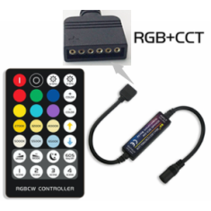 Controlador de fita LED RGB+CCT 6 pinos, 28 teclas, 5-24V, compat&iacute;vel com fita 5050, com bateria
