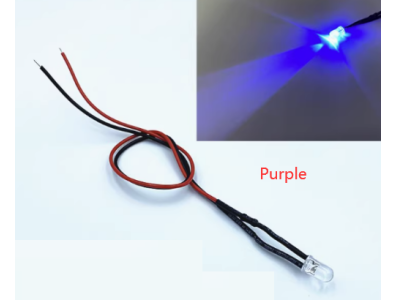 LED indicador roxo water clear 3 mm 3 V com cabo de 20 cm - Imagem 1