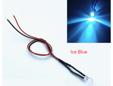 Indicador LED 3V 3 mm Azul Gelo transparente (water clear) com cabo 20 cm LG - Imagem 1