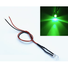 LED indicador LG 3 mm verde puro, lente transparente (water clear), 5 a 9 V, cabo 20 cm