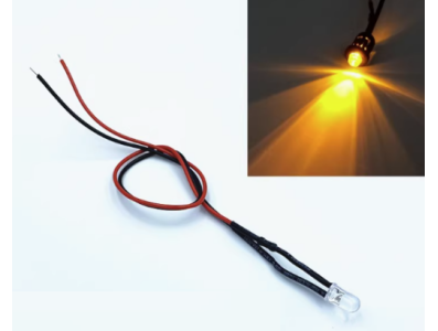 LED indicador LG amarelo 3 mm transparente (water clear) 5&ndash;9 V com cabo 20 cm - Imagem 1