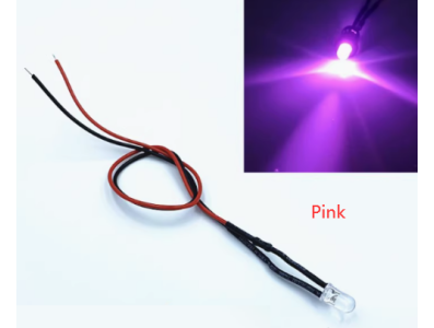 LED indicador rosa 3 mm transparente (water clear) 5&ndash;9 V com cabo 20 cm - Imagem 1