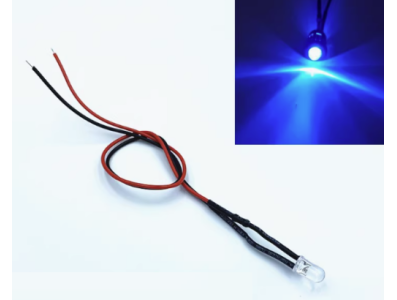 LED indicador azul water clear 3 mm 12-18V com cabo 20 cm LG - Imagem 1