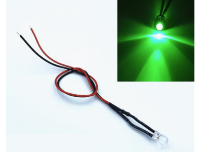 Indicador LED 3 mm Verde Puro Transparente 48-72 V com cabo 20 cm - Imagem 1
