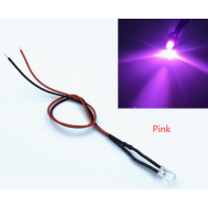 Indicador LED 3 mm rosa transparente 48-72 V com cabo de 20 cm