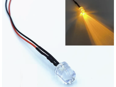 LED indicador amarelo 3 V 8 mm lente transparente (water clear) com cabo 20 cm - Imagem 1