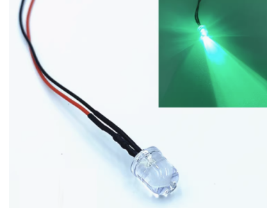 Indicador LED verde puro 8 mm 12-18 V com lente transparente (water clear) e cabo 20 cm LG - Imagem 1
