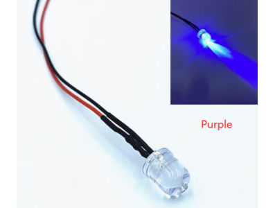 LED indicador roxo Water Clear 10 mm 3V com cabo de 20 cm - Imagem 1