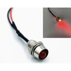 Indicador met&aacute;lico LED vermelho 5 mm 3 V com cabo 20 cm