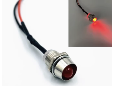 Indicador met&aacute;lico LED vermelho 5 mm 3 V com cabo 20 cm - Imagem 1