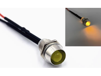 Indicador LED met&aacute;lico amarelo 5 mm 12-18 V com cabo 20 cm - Imagem 1