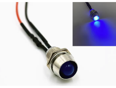 Indicador LED azul 5 mm em metal 12&ndash;18 V com cabo de 20 cm - Imagem 1