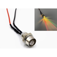 Indicador LED met&aacute;lico RGB 5 mm transparente 12&ndash;18 V com pisca r&aacute;pido e cabo 20 cm