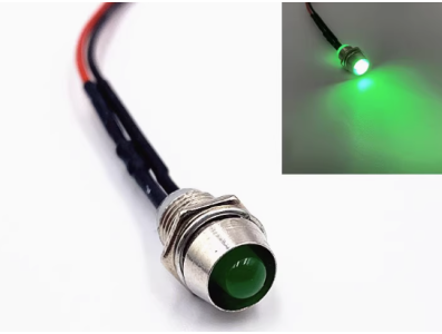 Indicador LED met&aacute;lico verde 5 mm 22-28 V com cabo 20 cm - Imagem 1